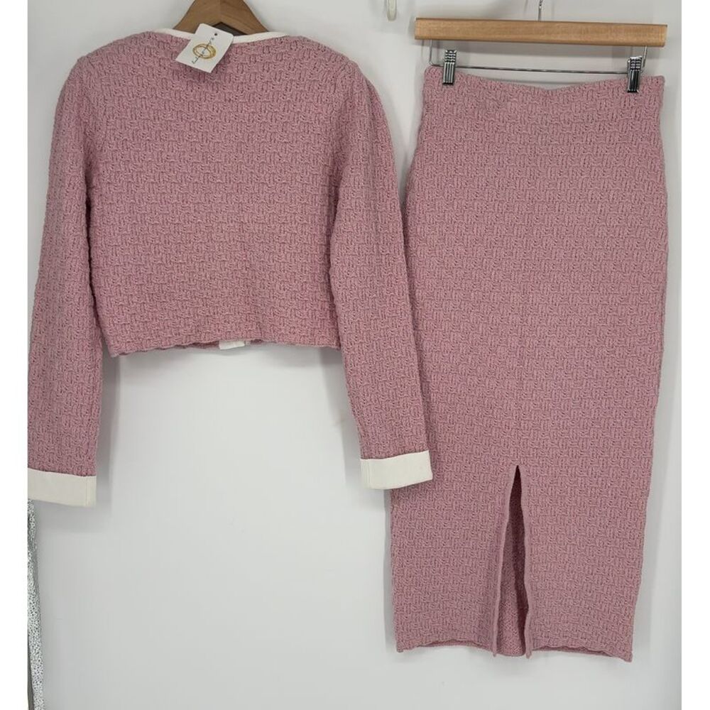 Mable Pink Tweed Knit Skirt Set - Picture 2 of 6